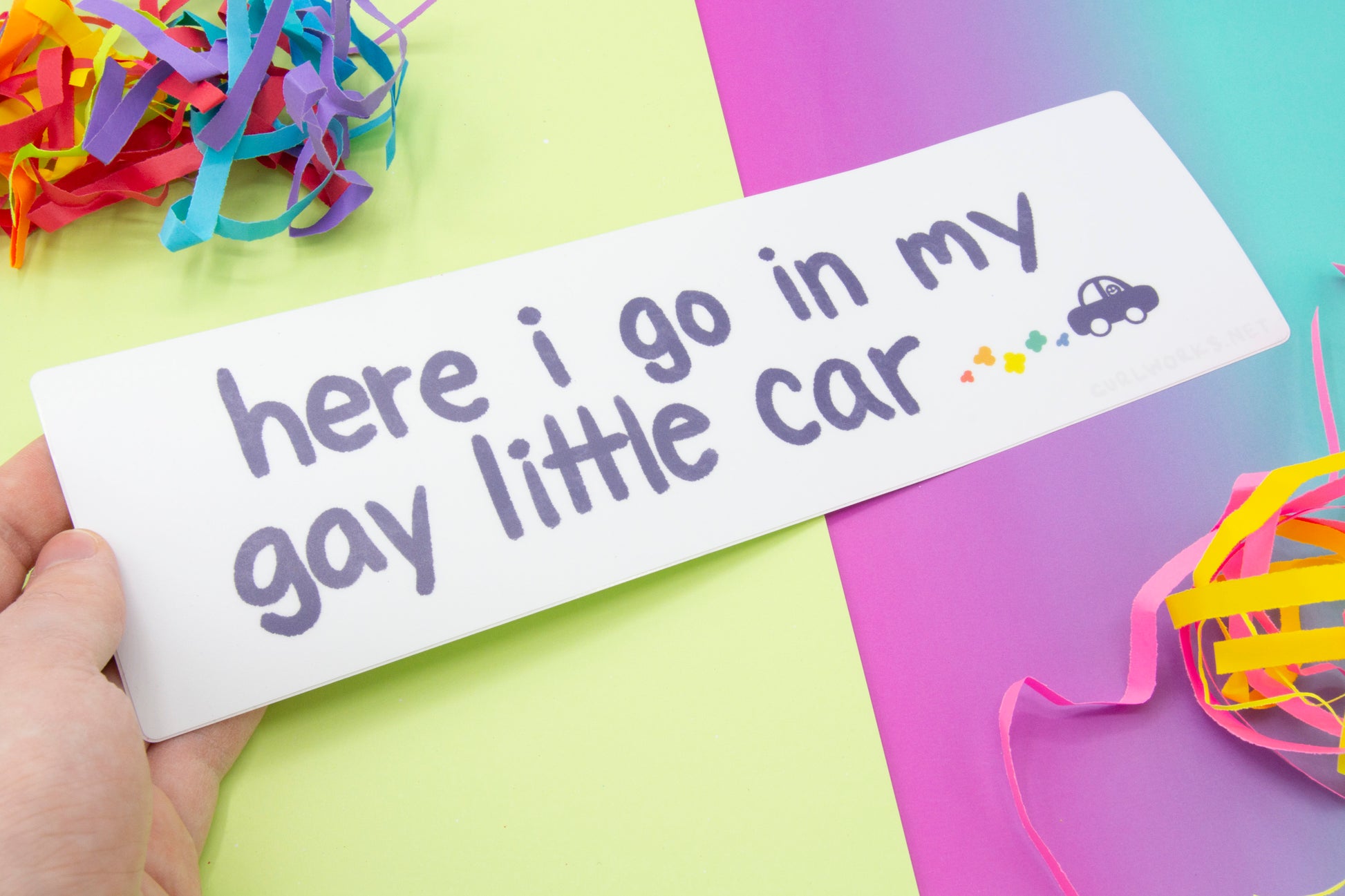 here i go in my gay little car Bumper Sticker