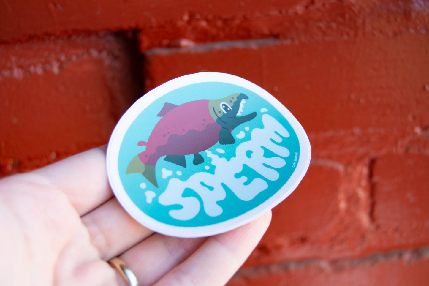 Spawning Salmon Vinyl Sticker