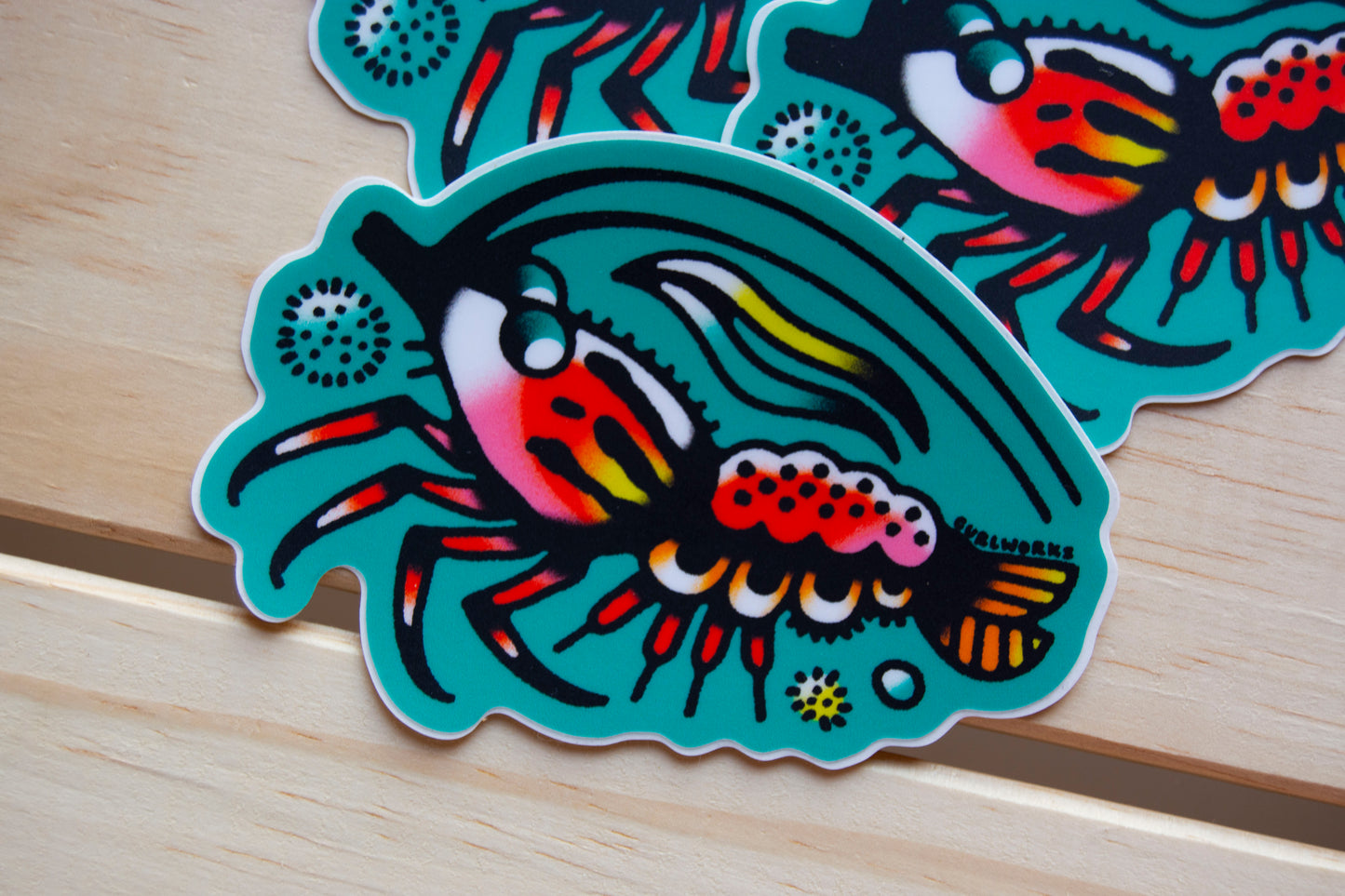 Teal Shrimp Vinyl Sticker