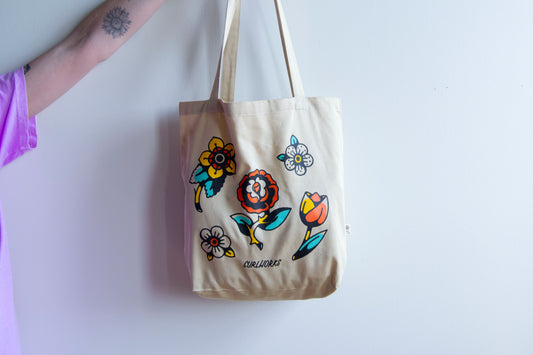 American Traditional Flowers Organic Cotton Tote Bag