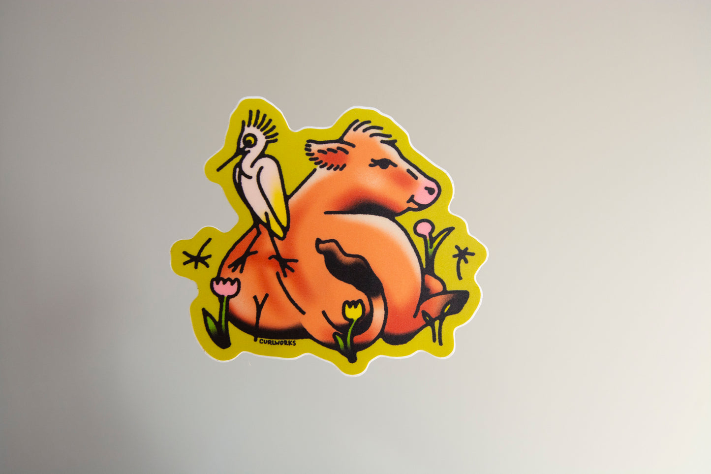 Cow and Cattle Egret Vinyl Sticker