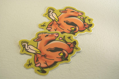 Cow and Cattle Egret Vinyl Sticker