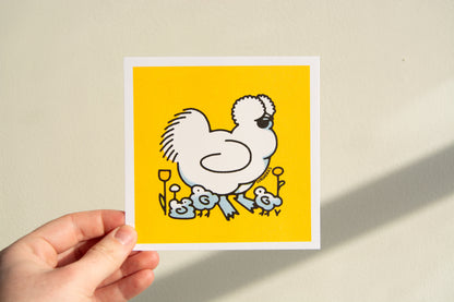 Silkie Chicken Risograph Print