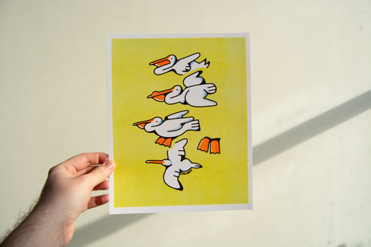 Pelicans Risograph Print