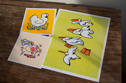 Pelicans Risograph Print