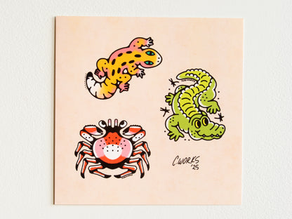 Crab Alligator Gecko Tattoo Flash Sheet