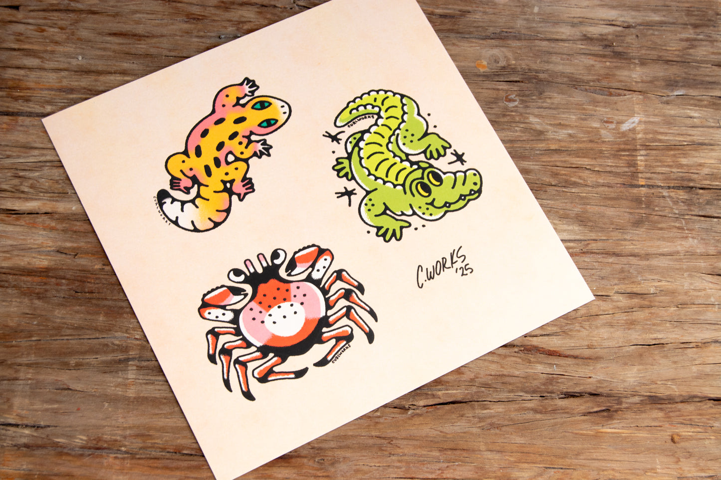 Crab Alligator Gecko Tattoo Flash Sheet